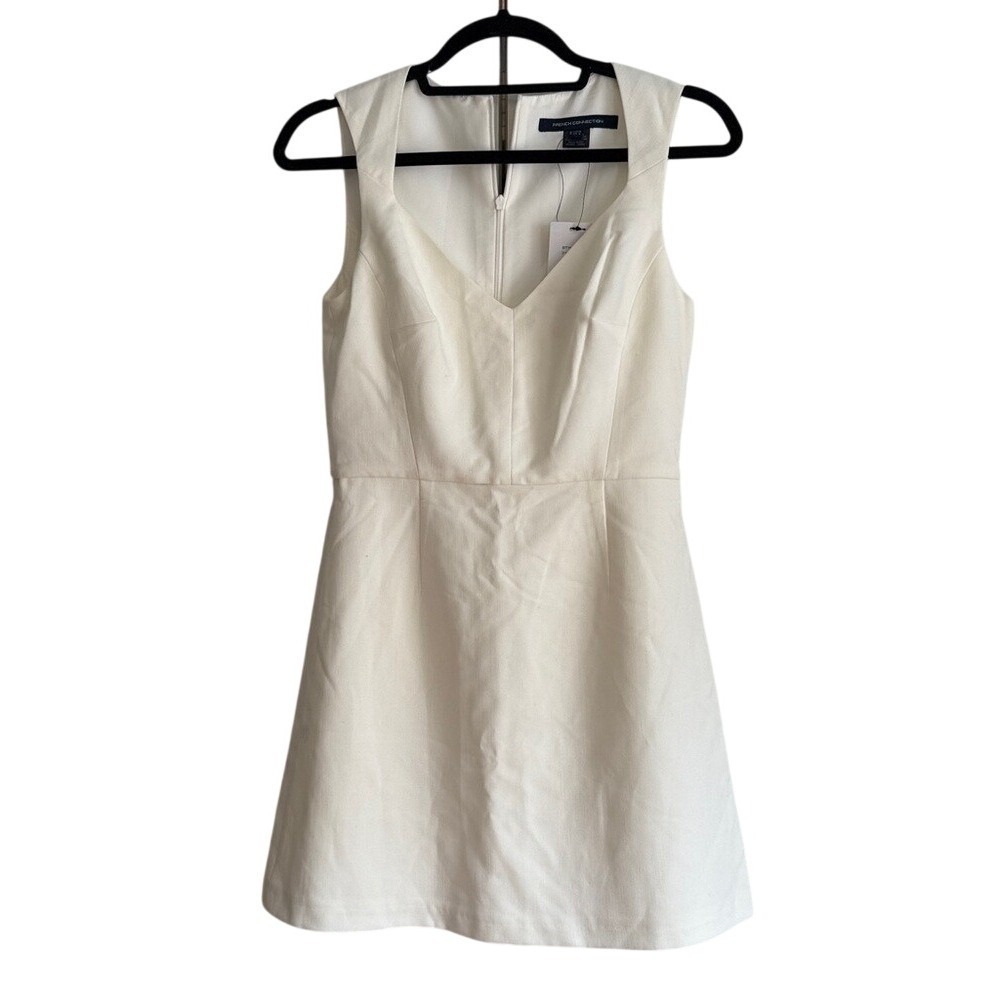 French Connection Whisper V-Neck‎ Dress White Bridal Shower NWT 4